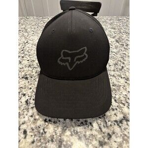 Fox Logo Fitted Hat Black Large L /XL Vent Holes Solid Outdoor Laser Cut